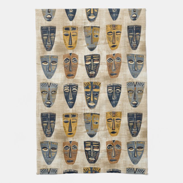 Tribal Mask Boho Pattern Kitchen Towel (Vertical)