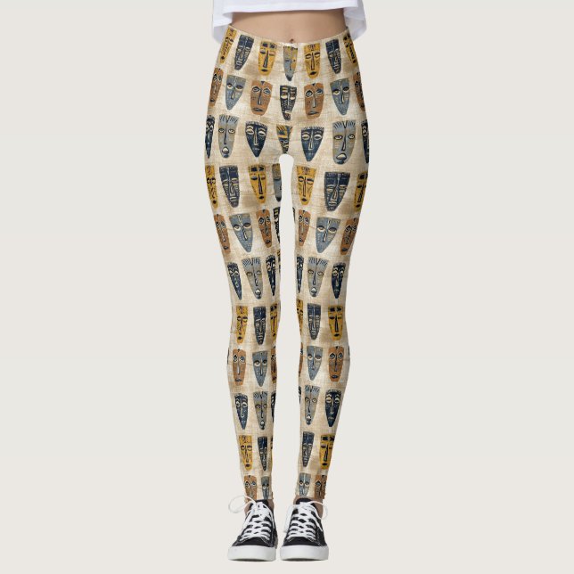 Tribal Mask Boho Pattern Leggings (Front)