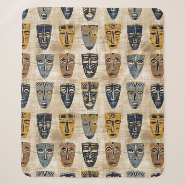Tribal Mask Boho Pattern Sherpa Blanket (Front)