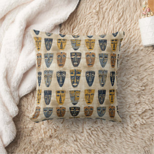 Tribal Mask Boho Pattern Throw Pillow