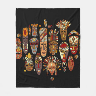 Tribal mask ethnic set, sketch fleece blanket