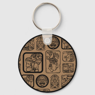 Tribal MAYA ancient mask pattern 1 Keychain