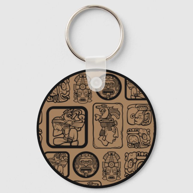 Tribal MAYA ancient mask pattern 1 Keychain (Front)