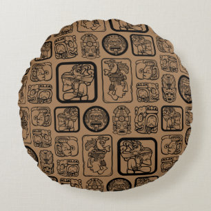 Tribal MAYA ancient mask pattern 1 Round Pillow
