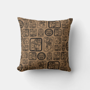 Tribal MAYA ancient mask pattern 1 Throw Pillow