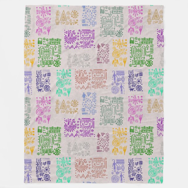 Tribal MAYA ancient mask pattern 5 Fleece Blanket (Front)