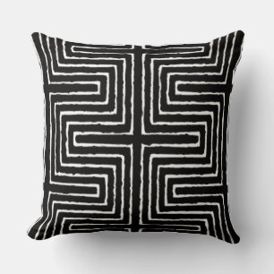 Tribal Maze Mud Cloth Pattern African Throw Pillow