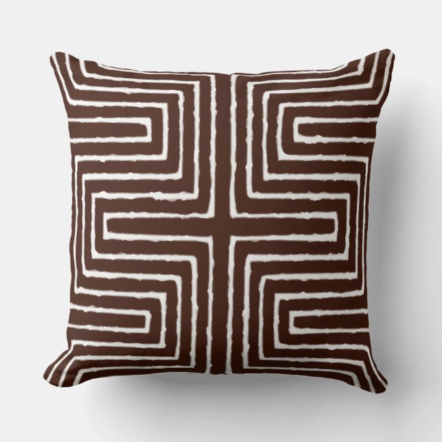Tribal Maze Mud Cloth Pattern African Throw Pillow (Front)