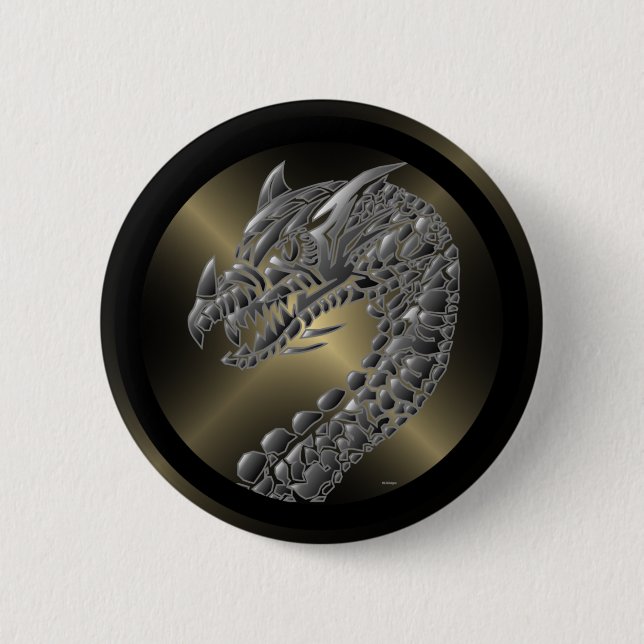 Tribal Metallic Dragon 2 Inch Round Button (Front)