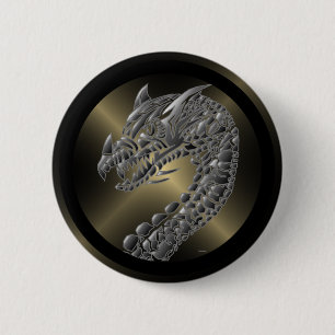 Tribal Metallic Dragon 2 Inch Round Button