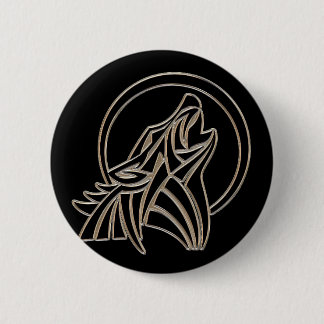 Tribal Metallic Howling Wolf Emblem 2 Inch Round Button