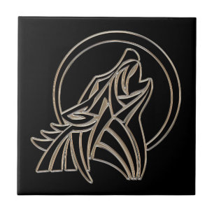 Tribal Metallic Howling Wolf Emblem Tile