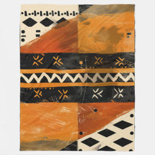 Tribal motifs in black and earth tones fleece blanket