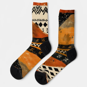 Tribal motifs in black and earth tones socks