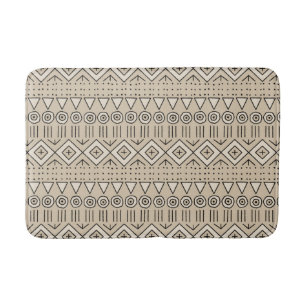 Tribal Mudcloth Pattern, Cream, Beige, Black Bath Mat