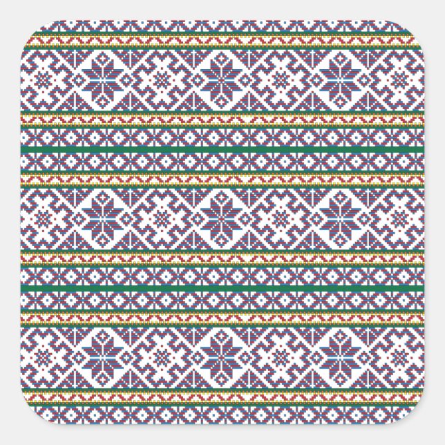 Tribal Multicolored ancient symbol folk art design Square Sticker (Front)