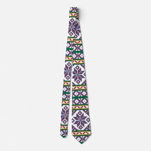 Tribal Multicolored ancient symbol folk art design Tie (Back)