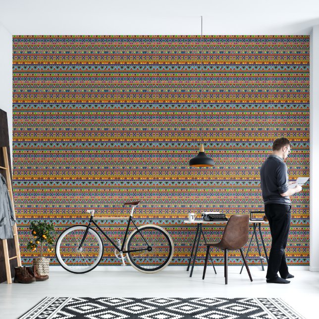 Tribal Native American Southwest Pattern Wallpaper (Living Room)