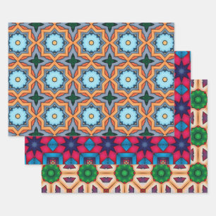 Tribal Native Art In Bold Colours Pattern Set 5 Wrapping Paper Sheet