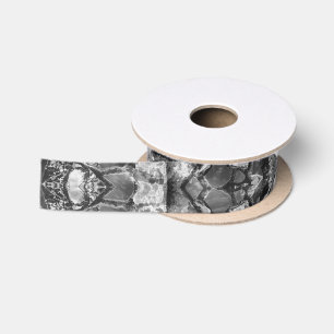 Tribal Native Black White Distressed Art Mosaic Satin Ribbon