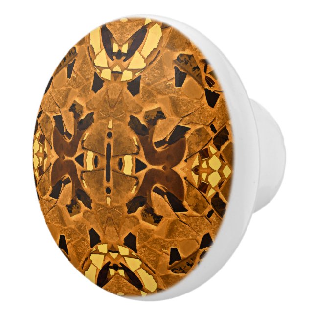 Tribal Native Boho Western Brown Black Yellow Ceramic Knob (Right)