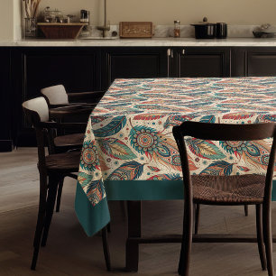 Tribal Native Ethnic pastel colourful Feathers Tablecloth