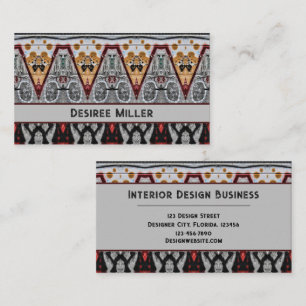 Tribal Native Red Grey Black Gold Pattern Business Card