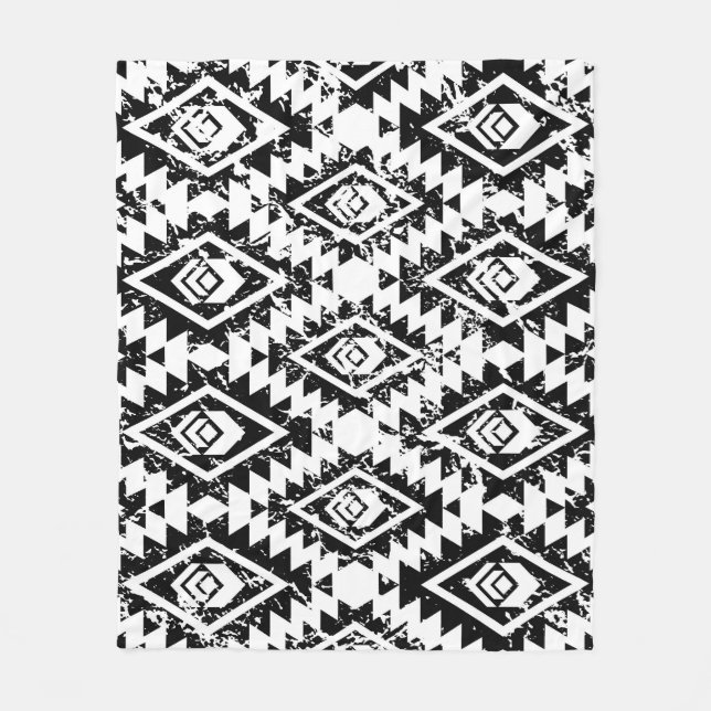 Tribal Navajo: black white geometric. Fleece Blanket (Front)