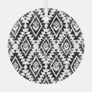 Tribal Navajo: black white geometric. Glass Ornament
