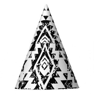Tribal Navajo: black white geometric. Party Hat