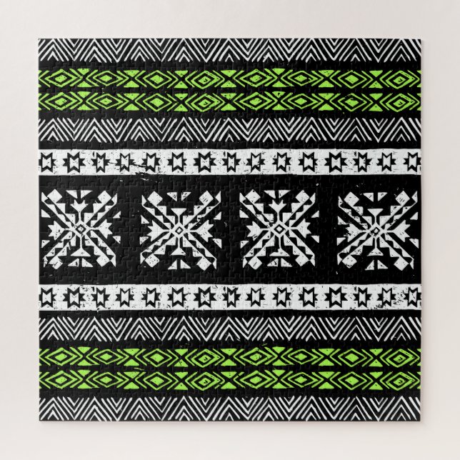 Tribal Navajo, black white green pattern. Jigsaw Puzzle (Vertical)