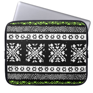 Tribal Navajo, black white green pattern. Laptop Sleeve