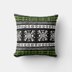 Tribal Navajo, black white green pattern. Throw Pillow