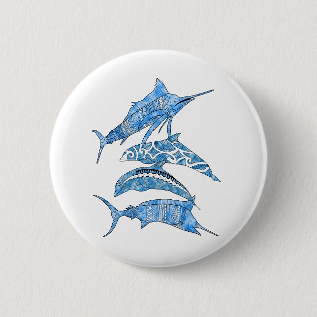 Tribal Ocean Animals 2 Inch Round Button (Front)