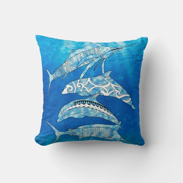 Tribal Ocean Animals Throw Pillow (Front)