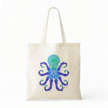 Tribal Octopus Blues/Greens Tote Bag