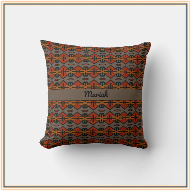 Tribal Orange and Gold Pattern Throw Pillow (Creator Uploaded)