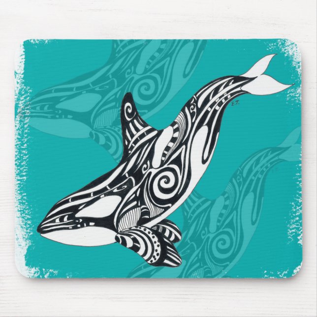 Tribal Orca Brushed Teal Mouse Pad (Front)
