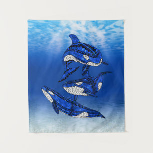 Tribal Orca Killer Whales Tapestry