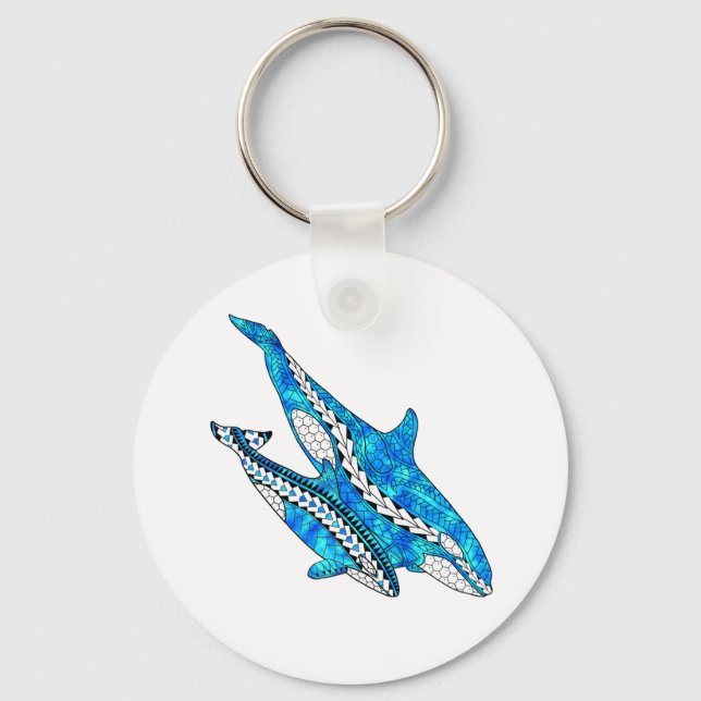 Tribal Orca Whales Keychain (Front)