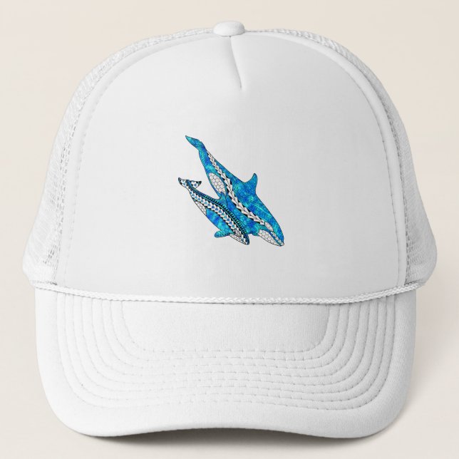 Tribal Orca Whales Trucker Hat (Front)