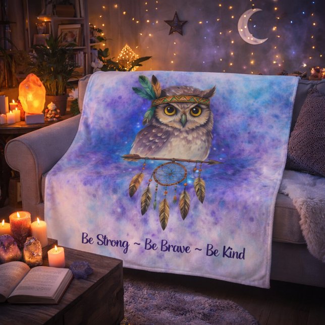 Tribal Owl – Be Strong, Be Brave, Be Kind Fleece Blanket (Creator Uploaded)