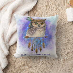 Tribal Owl – Be Strong, Be Brave, Be Kind Throw Pillow