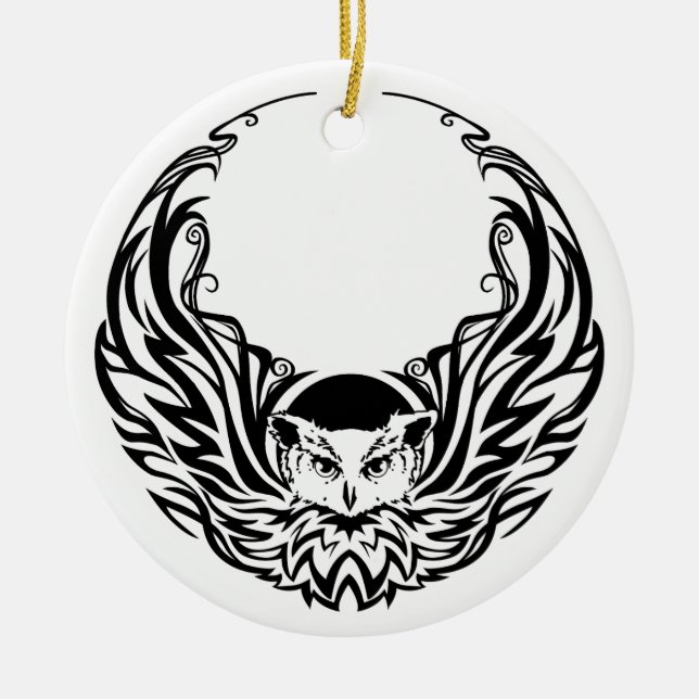 Tribal Owl Ceramic Ornament (Front)