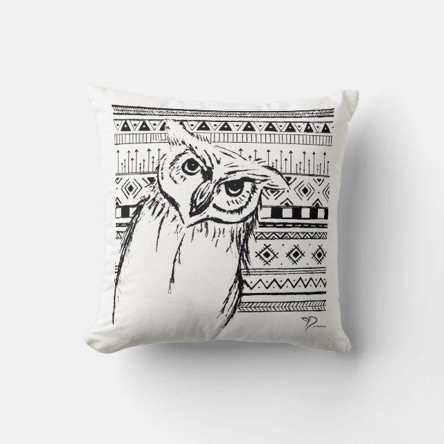 Tribal Owl Design Throw Pillow (Front)