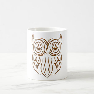 Tribal Owl Line Art Modern Brown Abstract Coffee Mug