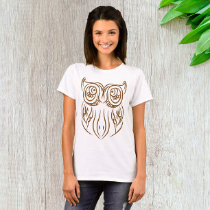 Tribal Owl Line Art Modern Brown Abstract T-Shirt