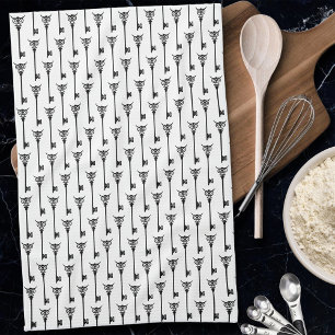 Tribal Owl Skeleton Key Black White Gothic Kitchen Towel
