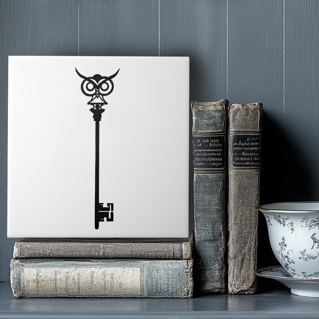 Tribal Owl Skeleton Key Black White Gothic Tile (Creator Uploaded)