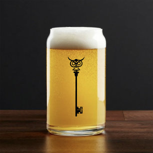 Tribal Owl Skeleton Key Can Glass